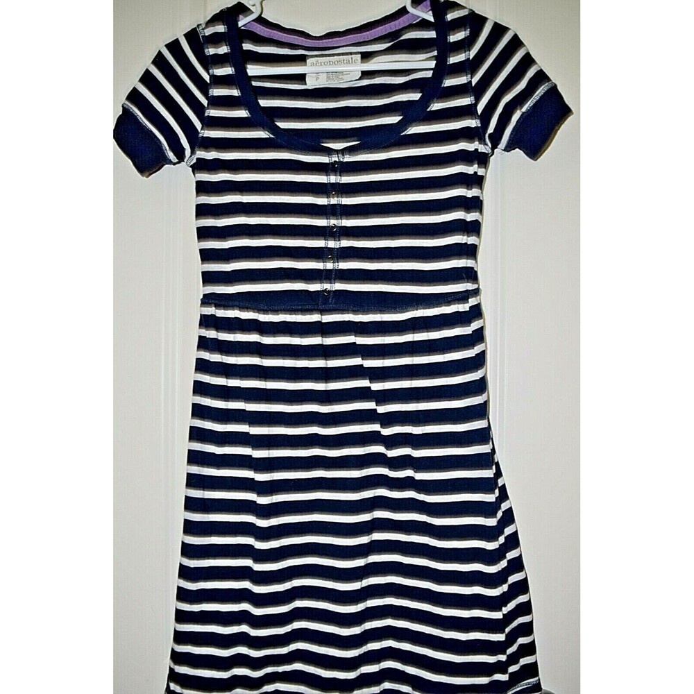 EUC AEROPOSTALE NAVY BLUE WHITE STRIPED STRETCH DRESS SIZE S SMALL